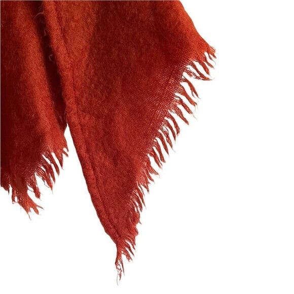 MOHAIR Vintage Shawl Wrap Fringe Rust Red One Size - Picture 2 of 6